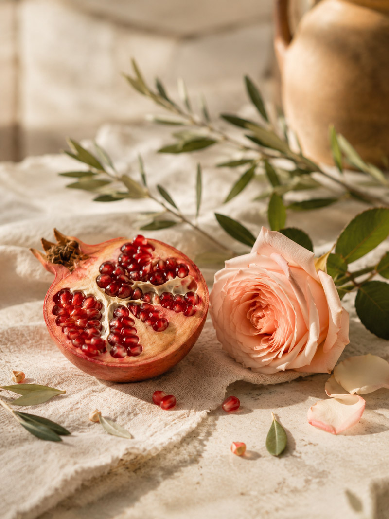 Granatapfel und Rose — Symbol für weiblichen Rhythmus