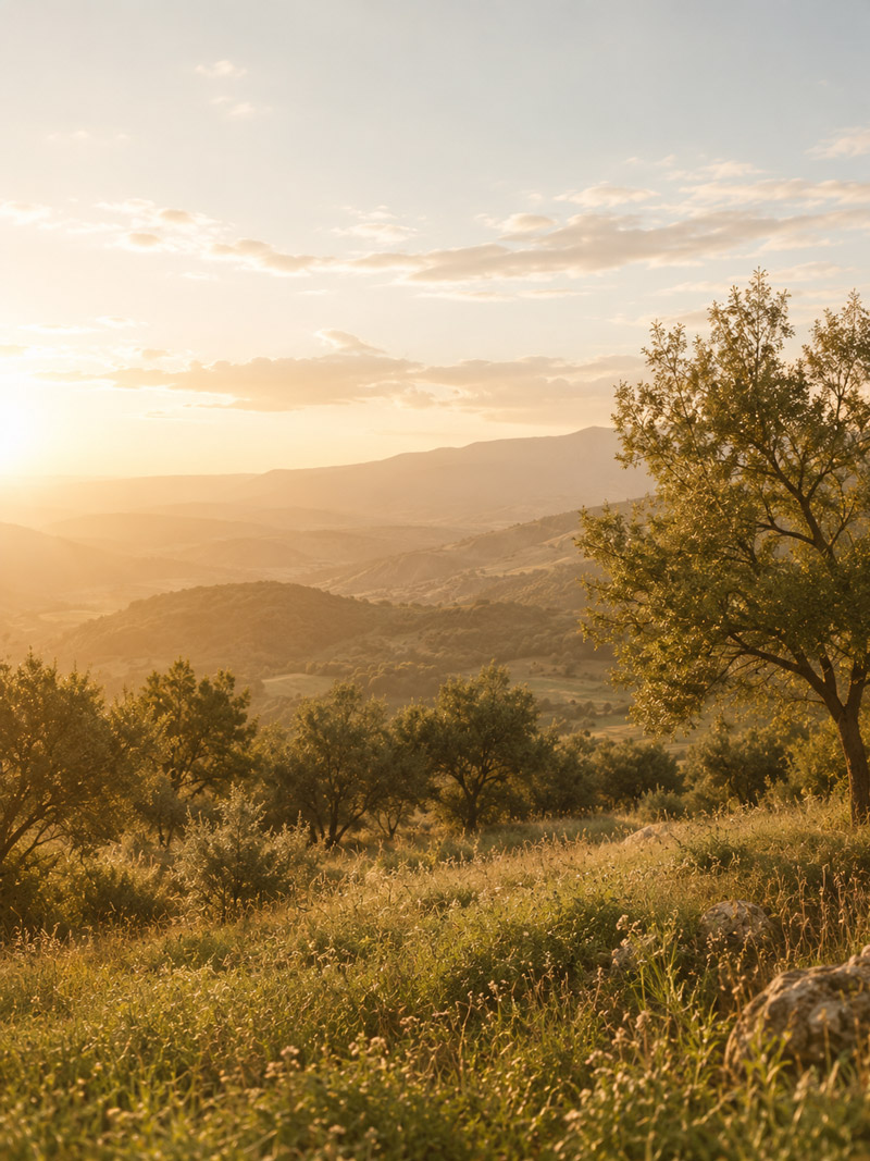 Weite Naturlandschaft im Morgenlicht — Rhythmus und Weite des Herzens
