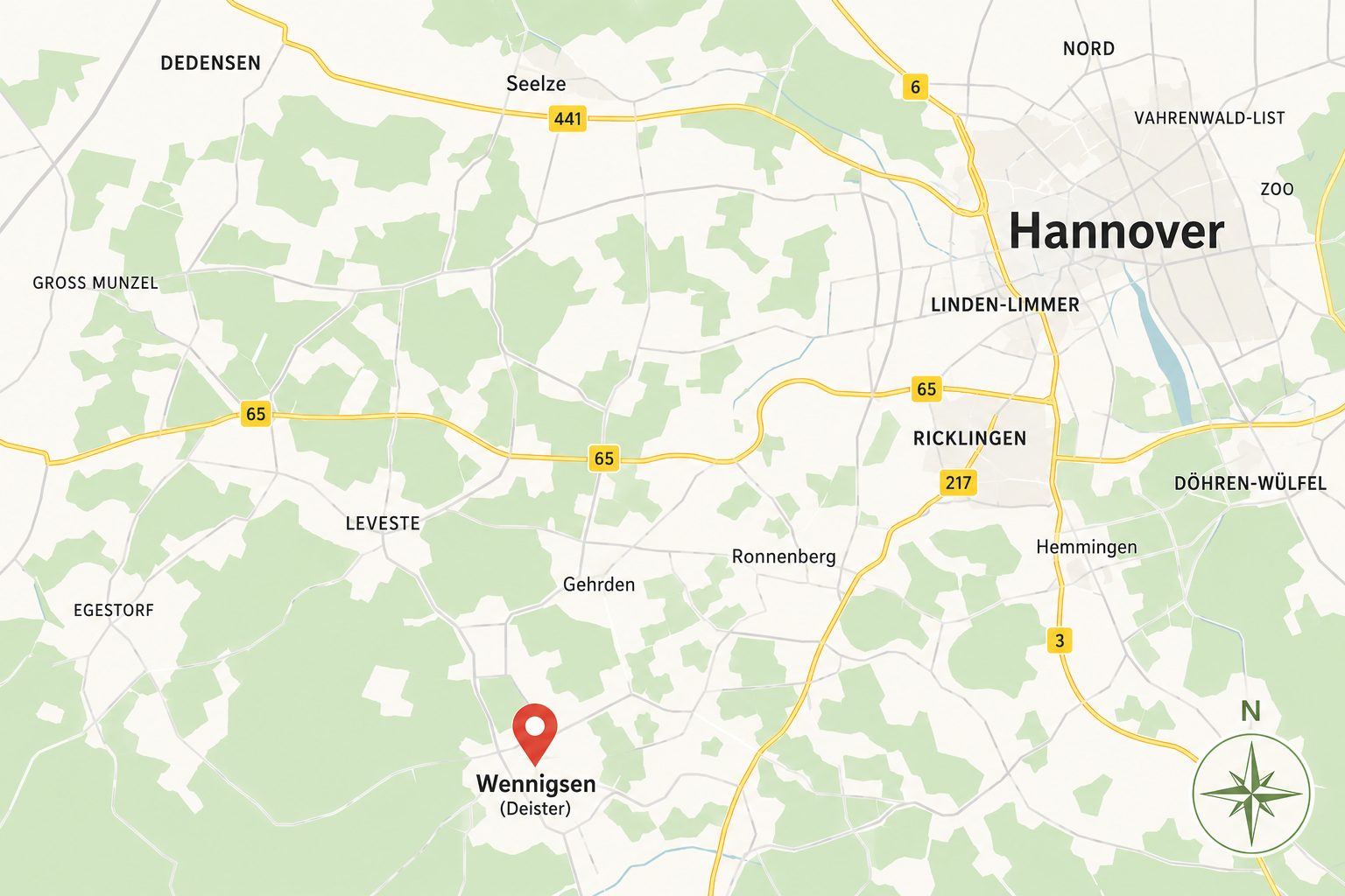 Karte: Lage der OJAS-Praxis in Wennigsen (Deister), südwestlich von Hannover